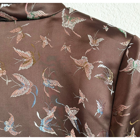VTG Y2K Old Navy Asian Style Satin Jacket XL Butterfly Artsy Lined Brown - Picture 9 of 10